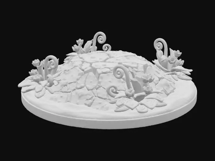 3D model for a stylized sand and small plants around a dirt base in a fantasy dnd style highly detailed simple shapes   