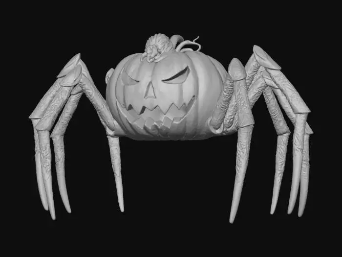 3D model for #Halloween2025#, Black widow with a pumpkin body orange instead of black highly detailed
