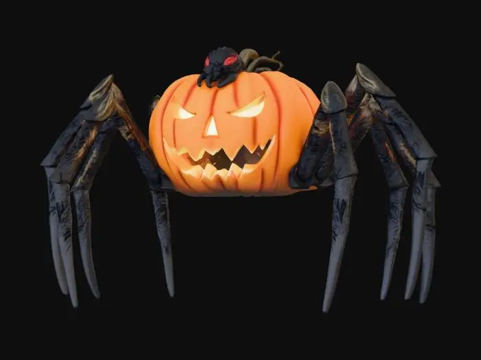 3D model for #Halloween2025#, Black widow with a pumpkin body orange instead of black highly detailed