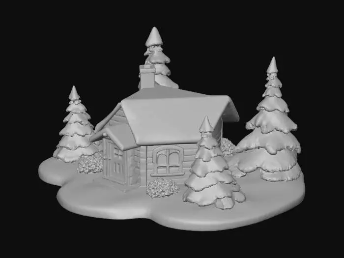 3D model for A diorama of a small cozy cabin surrounded by pine trees covered in snow, #Christmas2025#