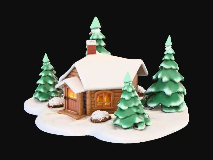 3D model for A diorama of a small cozy cabin surrounded by pine trees covered in snow, #Christmas2025#