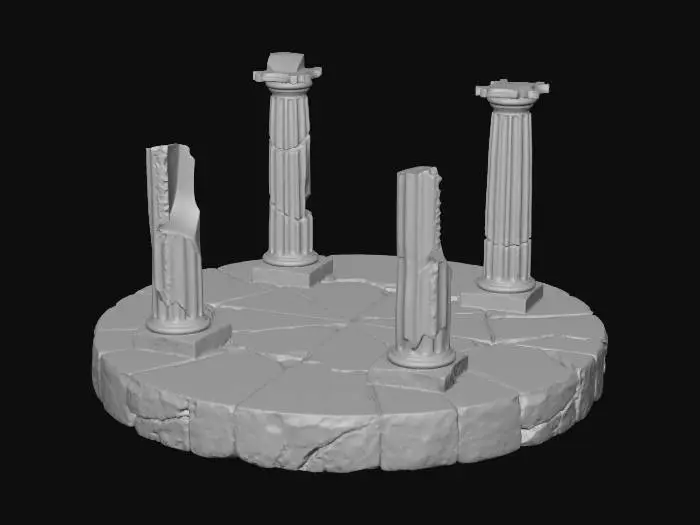 3D model for A round stone base with three crumbling pillars