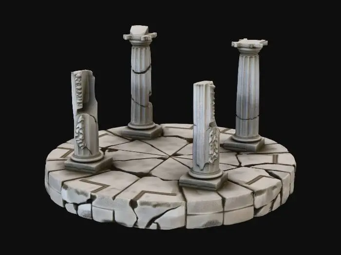 3D model for A round stone base with three crumbling pillars