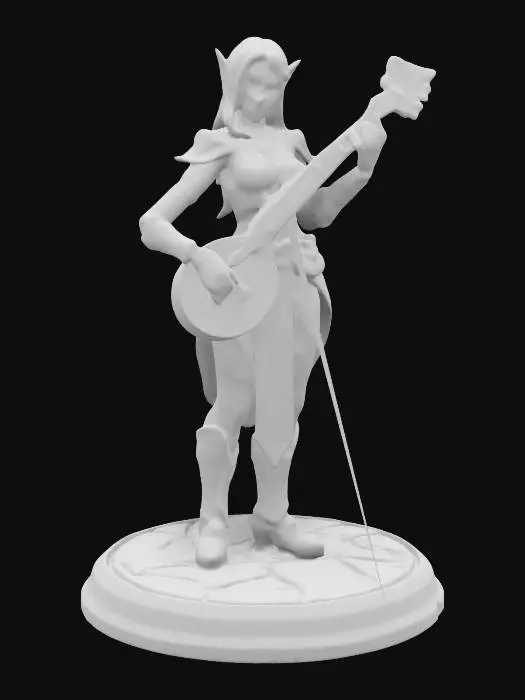 3D model for Highly Detailed, Medieval, World of Warcraft, female half-elf bard strumming a lute on a round base , #ChristmasAdventure#