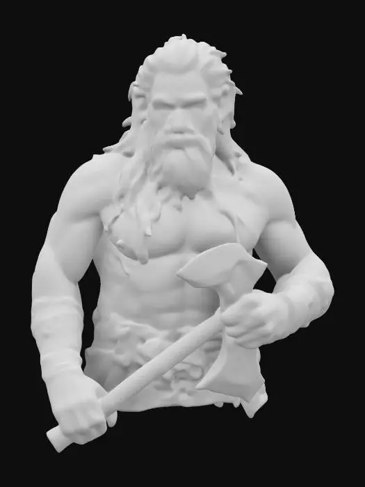 3D model for Highly Detailed, Ultra Realistic, upper body  of a barbarian deep detail in face and hands  