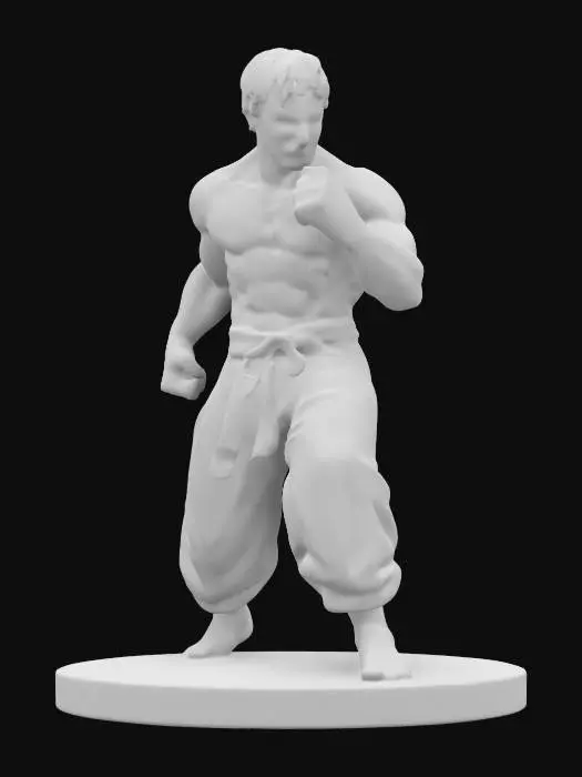 3D model for Highly Detailed, Ultra Realistic, Carved, bruce lee Battle Pose on a round base