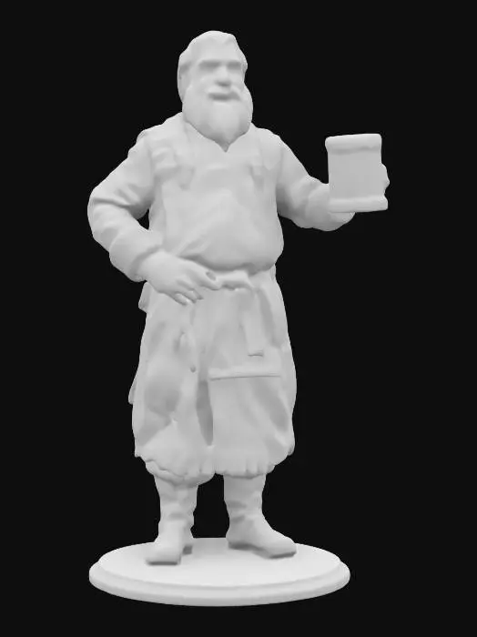3D model for Medieval, Game of Thrones, Highly Detailed, Ultra Realistic npc inn keeper on a round base 