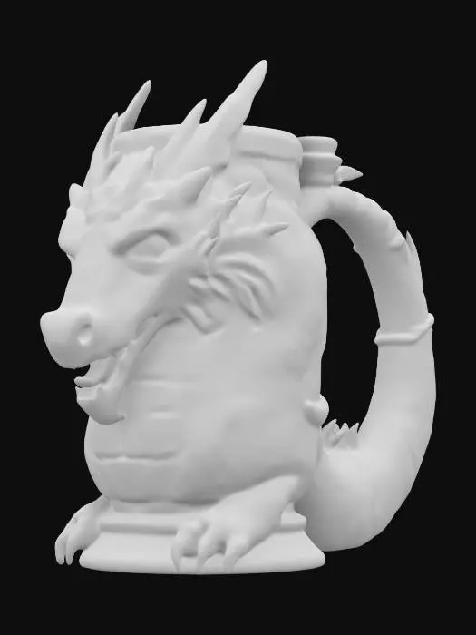 3D model for Medieval, Game of Thrones, Highly Detailed, Ultra Realistic beer stein with dragon scales carved in the handle the mug should be a dragon