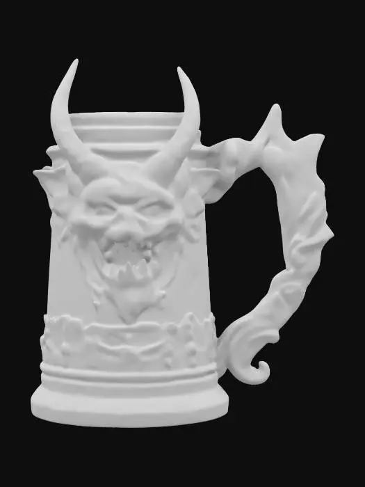 3D model for Medieval, Game of Thrones, Highly Detailed, Ultra Realistic beer stein with evil demon face 