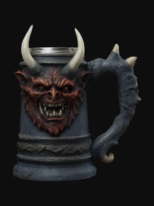 3D model for Medieval, Game of Thrones, Highly Detailed, Ultra Realistic beer stein with evil demon face 