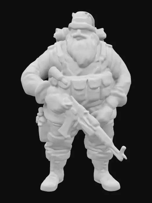 3D model for a Highly Detailed, fit santa claus in a full tactical armor with a shotgun in a battle stance, resident evil theme, battle worn swat gear clothing,, #ChristmasAdventure#,   