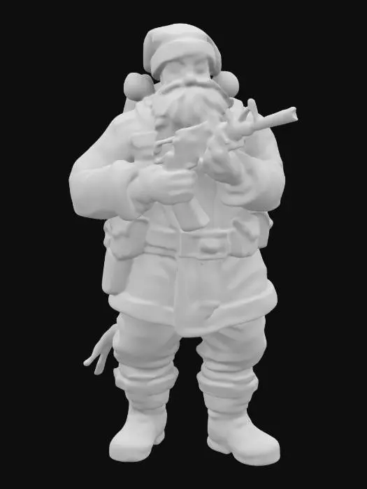 3D model for a Highly Detailed, fit santa claus in a full tactical armor with a shotgun in a battle stance, resident evil theme, battle worn swat gear clothing,, #ChristmasAdventure#,   