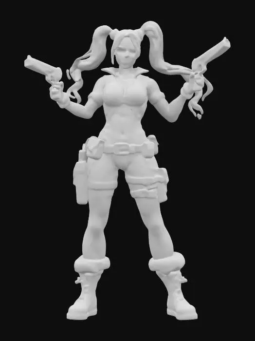 3D model for I want to make an incredibly detailed ladypool extremely detailed extreme quality deep definition in a attack stance holding two pistols