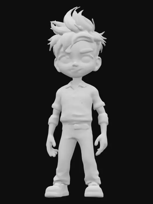 3D model for Gothic boy in a work shirt with a name jack tag blue jeans light skin with dark eyes 