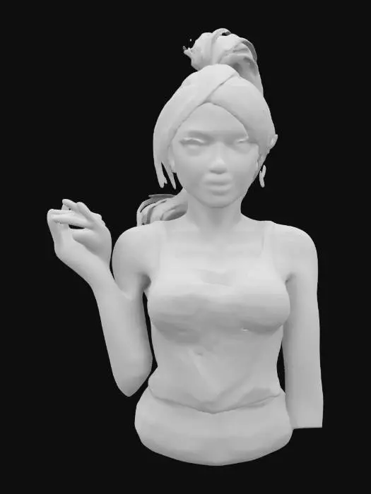 3D model for Hot blonde woman, blue eyes, her hair in a ponytail, red white sleeveless top, with big boobs, full body, , a pose, digital art, 4k, fine details, sharp, very detailed, high resolution, masterpiece, #ChristmasAdventure#