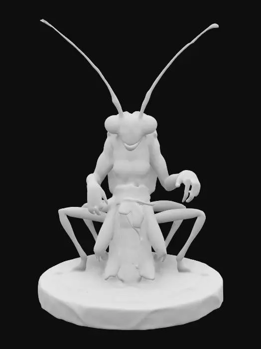 3D model for An extremely detailed, praying mantis monster, warrior in leather clothing on a round base