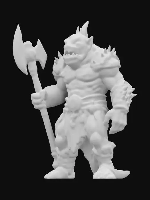 3D model for extremely detailed shark headed orc bodied  warrior in a crouched position he is in leather clothing deeply detailed 