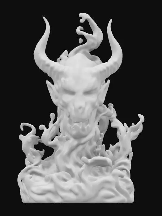 3D model for A swirling tower water demon.  It has translucent shades of blue and white.  It has waves of water extending to resemble hands.  It has a menacing expression.  Large deep cut eyes. Highly stylized. Deeply carved detail. Highly Detailed. Ultra Realistic. Well-lit.
