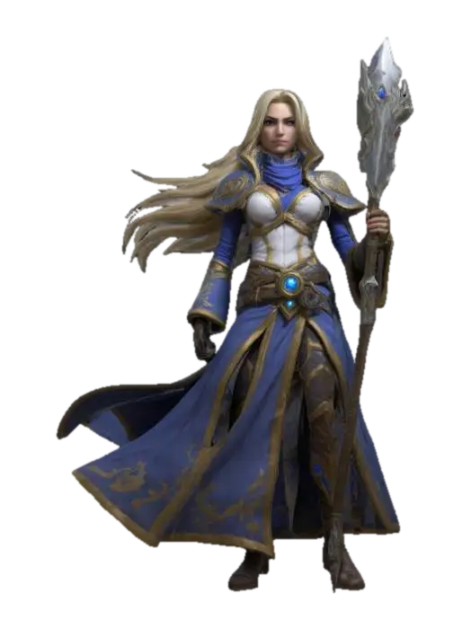 Jaina Proudmoore from World of Warcraft., Highly Detailed, Highly stylized, Battle… 3D model, vytvořený pomocí AI