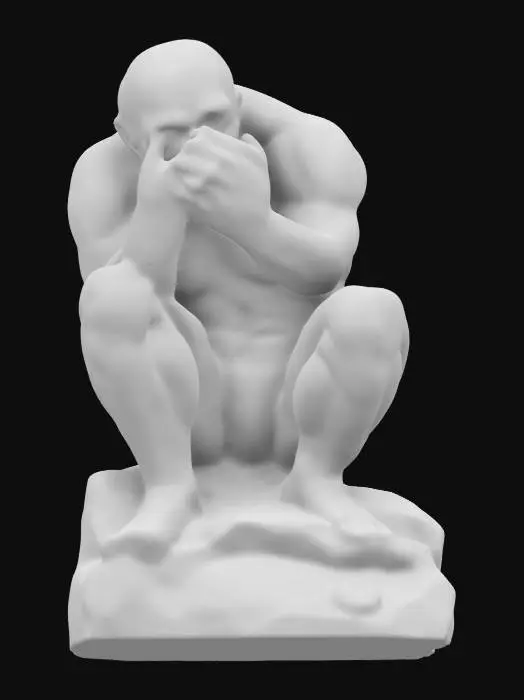 3D model for A statue in the style of the thinker but it's an orc, Marble, Highly Detailed