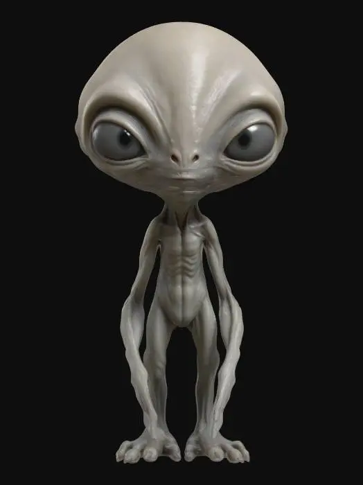 3D model for Basic gray alien almond shape head. Skinny skinny Long legs and arms small oval body highly detailed ultra-realistic 