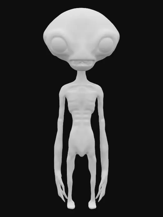 3D model for Basic gray alien almond shape head. Skinny skinny Long legs and arms small oval body highly detailed ultra-realistic 