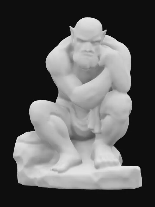 3D model for A statue in the style of the thinker but it's an orc, Marble, Highly Detailed
