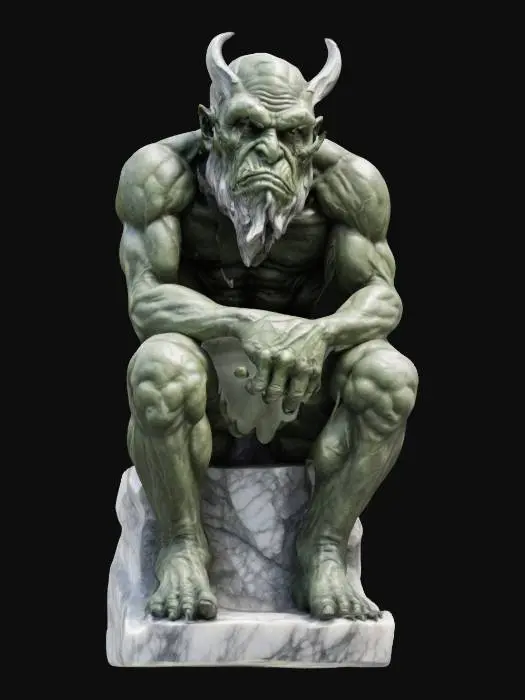 3D model for A statue in the style of the thinker but it's an orc, Marble, Highly Detailed