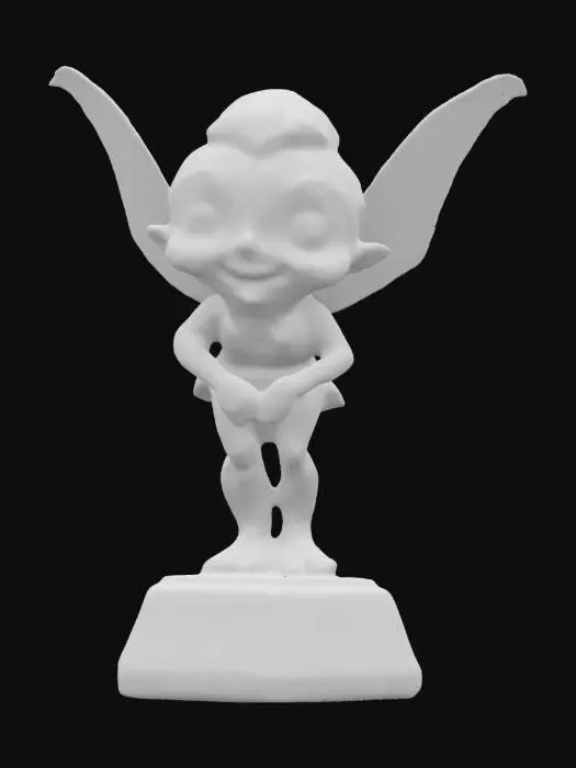 3D model for with grotesque caricatures,  A Ed "big daddy" Roth style, Tinkerbell with bright colors standing on a hexagon base ,