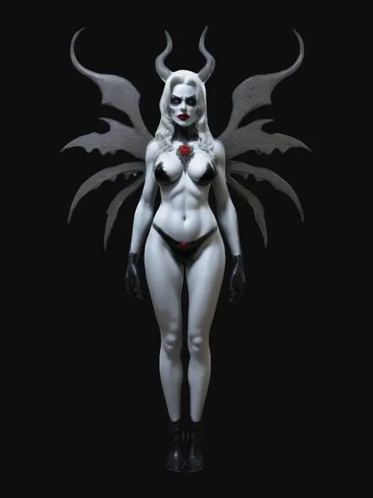 3D model for Brian Pulido's Lady Death from the comic book Lady Death. Ultra Realistic, style. Menacing pose. Highly detailed. Ensure all walls and features Include bold, recessed features Maintain sharp, clean lines.