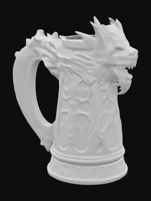 3D model for Medieval, Game of Thrones, Highly Detailed, Ultra Realistic beer stein with dragon scales carved in the handle the mug should be a dragon no top an hollow 