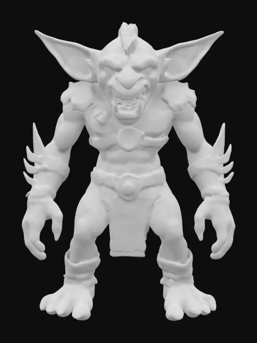 3D model for goblin warrior highly detailed in a battle stance hunched over mouth open evil 