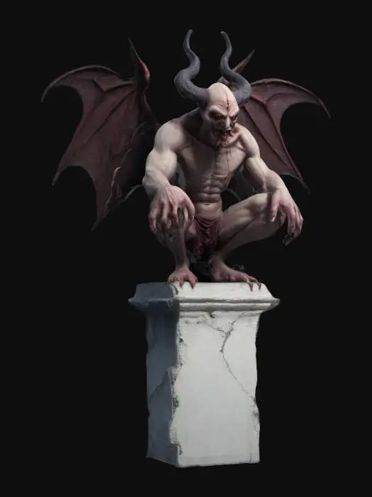 3D model for Evil Incubus perched on the top of a broken column