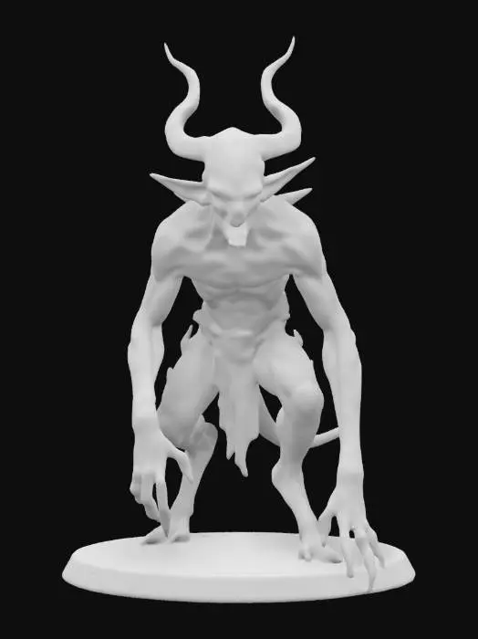 3D model for An extremely detailed ghoul is covered in spikes and horns his body is stringy but muscular his arms are long and hang down to his knee he is in a crouching position on a round base