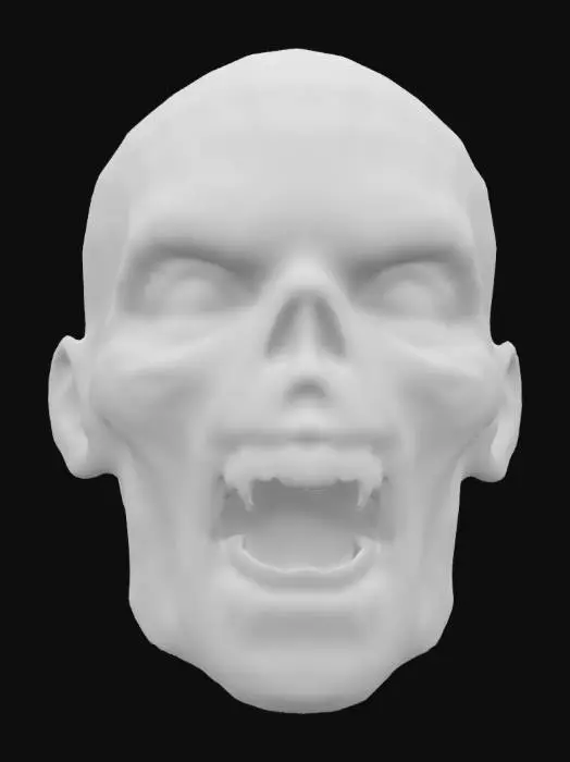 3D model for Medium poly zombie rotting head mouth open 