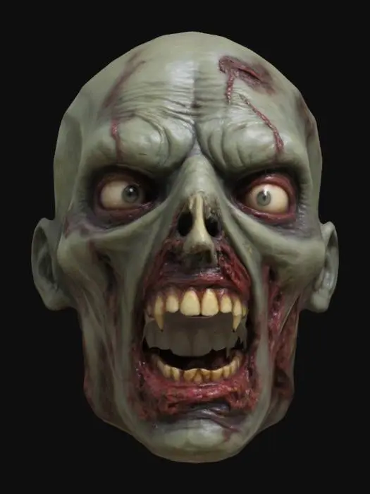 3D model for Medium poly zombie rotting head mouth open 