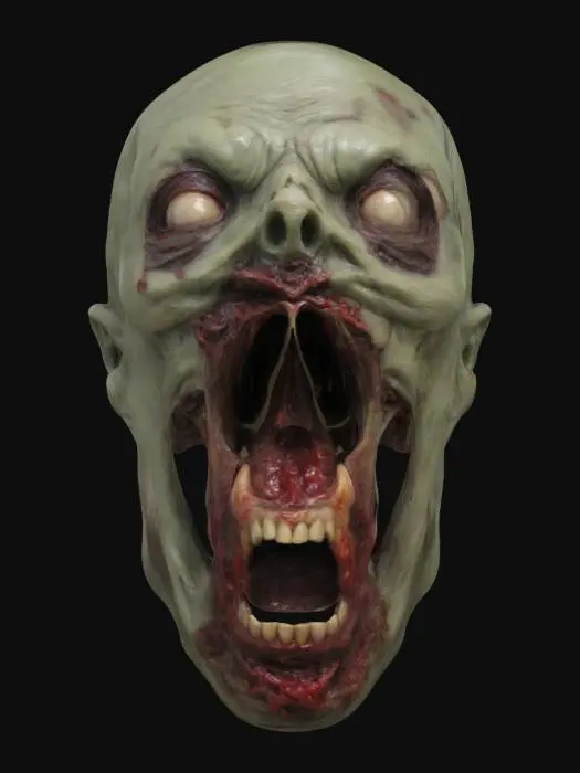 3D model for Medium poly zombie rotting head mouth open 