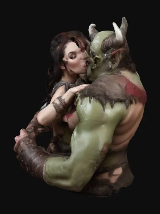 3D model for Beautiful female barbarian kissing a male orc, #valentine#