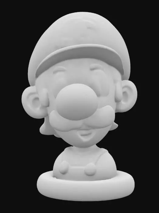 3D model for Low poly Luigi head bust on a round base from super Mario Bros