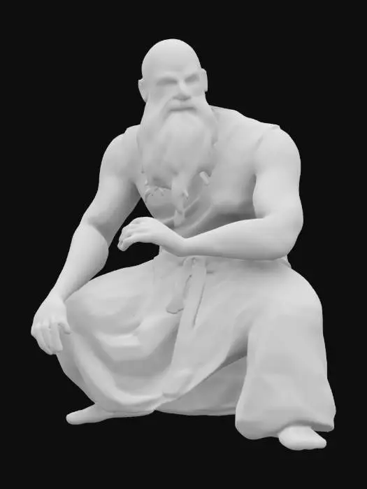 3D model for A old Shaolin monk very old but muscular body in a karate crouch pose