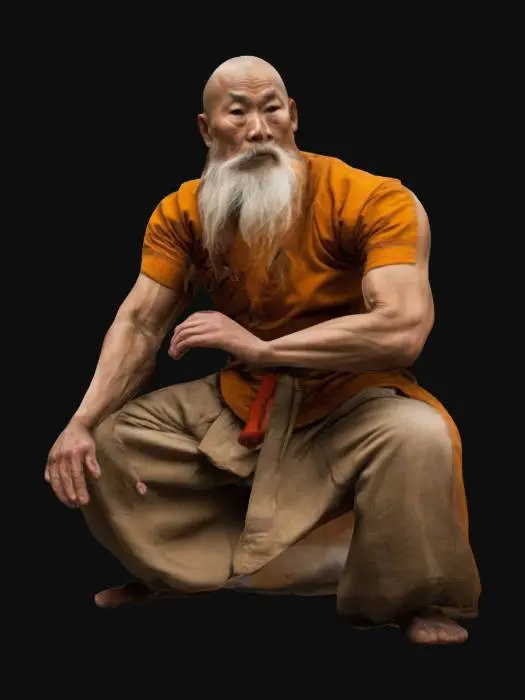 3D model for A old Shaolin monk very old but muscular body in a karate crouch pose