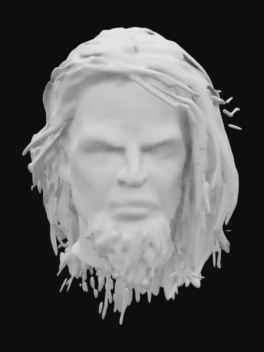 3D model for A highly detailed male barbarian warrior head long hair with a scar on his face