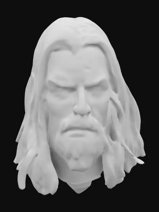 3D model for A highly detailed male barbarian warrior head long hair with a scar on his face