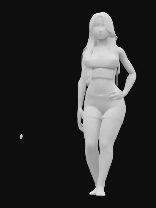 3D model for A 3D model of a curvy, tall female character in her early 20s, standing in a A-pose. She has long blond hair, natural skin tone, and subtle makeup. Dressed in a fitted tub top and wearing spandex short shorts in dark colors, with realistic human anatomy. Includes PBR textures, detailed hair, realistic skin shadows, and soft lighting. Optimized for high-quality 3D printing.
