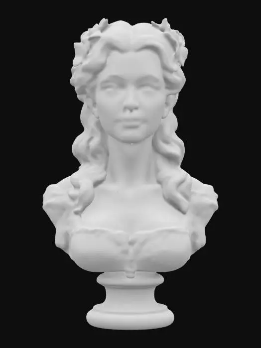 3D model for Beautiful female bust Gothic style realistic deeply refined detail extremely sharp beautiful with a strong proud exasperation, #women#,  