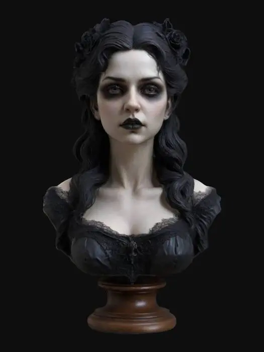 3D model for Beautiful female bust Gothic style realistic deeply refined detail extremely sharp beautiful with a strong proud exasperation, #women#,  