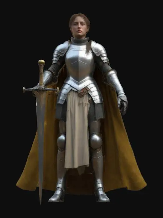 3D model for Beautiful powerful model of Joan of Arc highly detailed ultra-realistic 8k detailed great lighting shiny armor print ready, game ready, dramatic pose, #women#