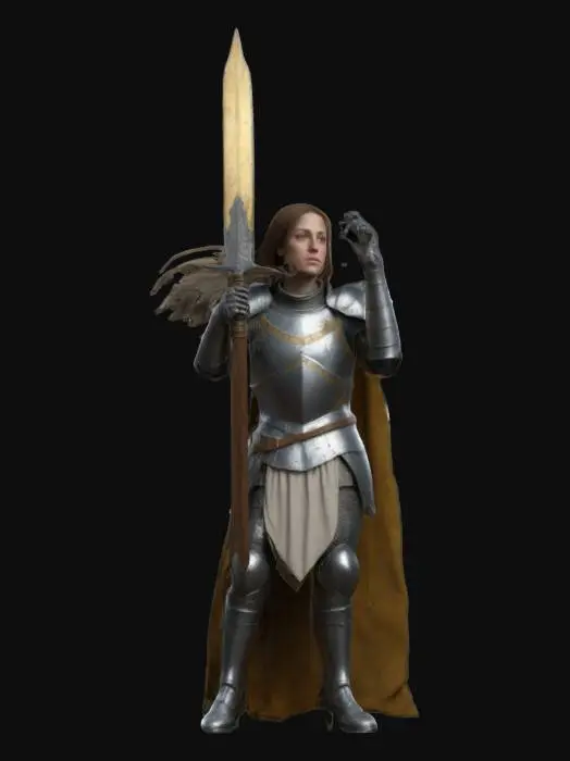 3D model for Beautiful powerful model of Joan of Arc highly detailed ultra-realistic 8k detailed great lighting shiny armor print ready, game ready, dramatic pose, #women#