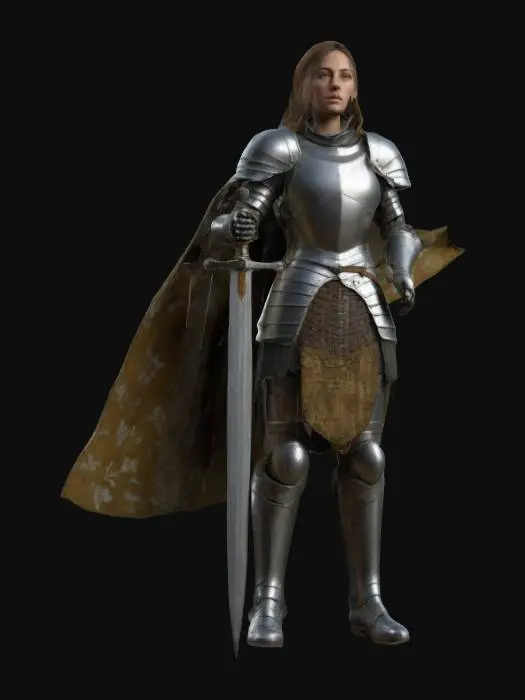 3D model for Beautiful powerful model of Joan of Arc highly detailed ultra-realistic 8k detailed great lighting shiny armor print ready, game ready, dramatic pose, #women#