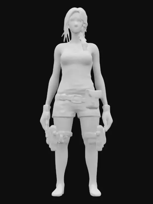 3D model for Extremely detailed Lara Croft PlayStation 2 version in a dirty white tank top and cargo shorts , #women#